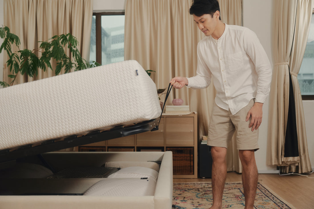 Man opening woosa storage bed