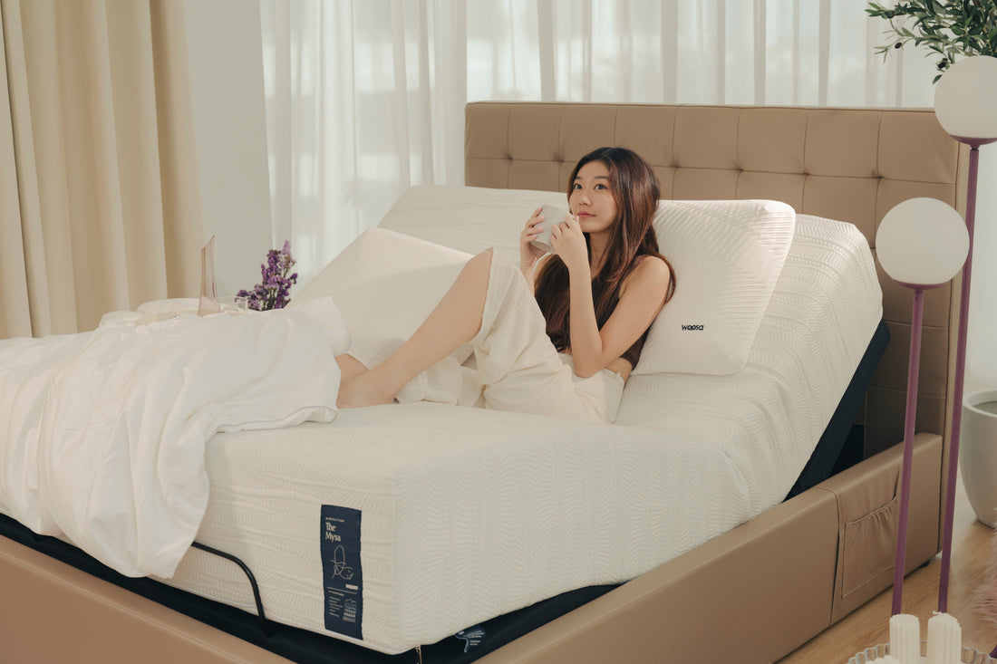 woman resting on woosa adjustable bed